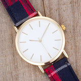 Classic Dial Watch with Red & Black Plaid Band
