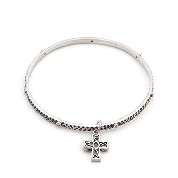 Solitaire Cross Charm Bangle