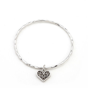 Solitaire Filigree Heart Charm Bracelet