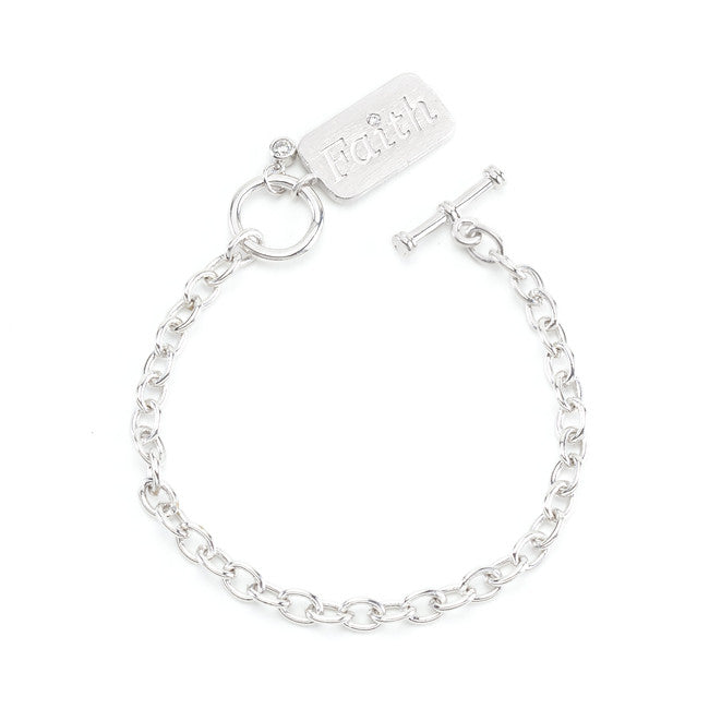 Silvertone Finish Faith Charm Bracelet