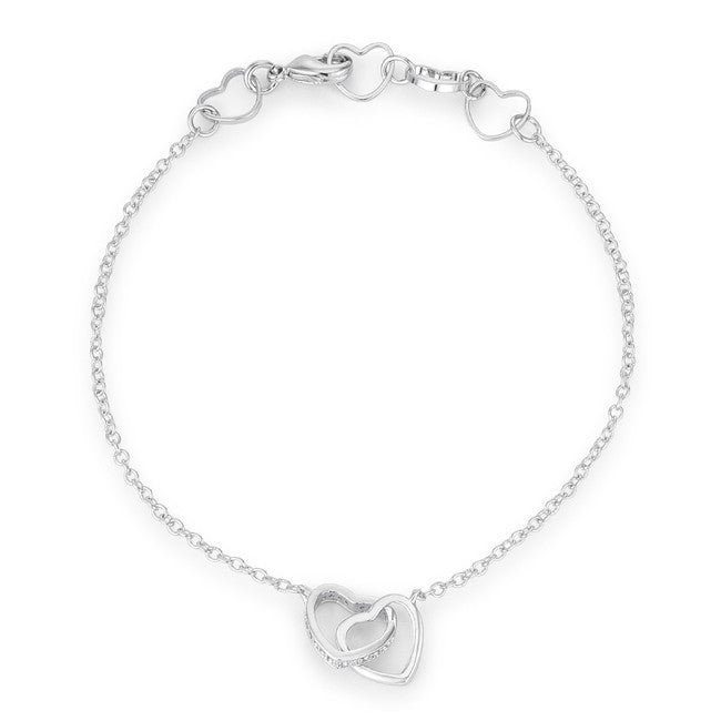 .12 Ct Rhodium Interlocked Hearts Bracelet with Cubic Zirconia Accents