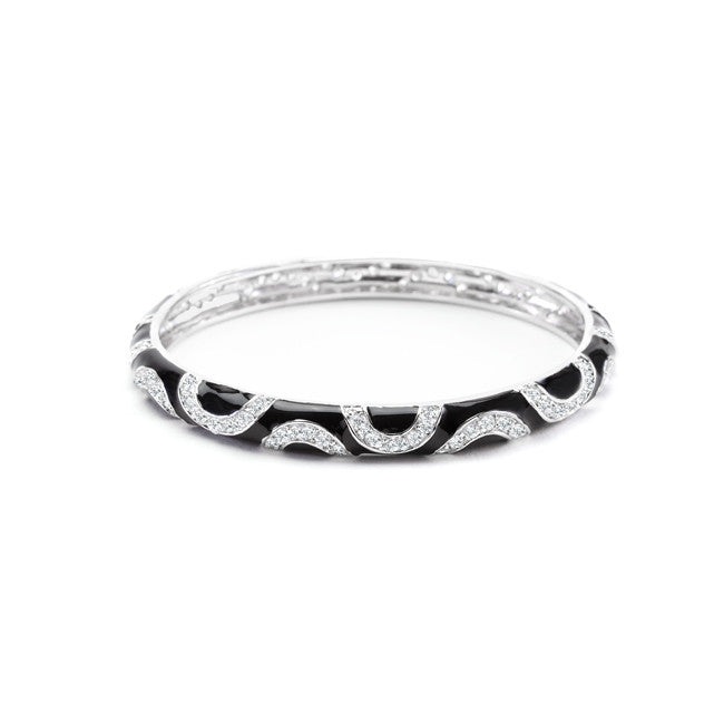 Black Enamel Cubic Zirconia Swirl Bangle