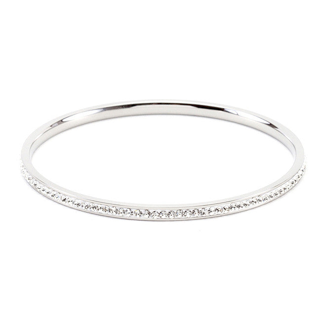 Simple Silvertone Finish Crystal Bangle