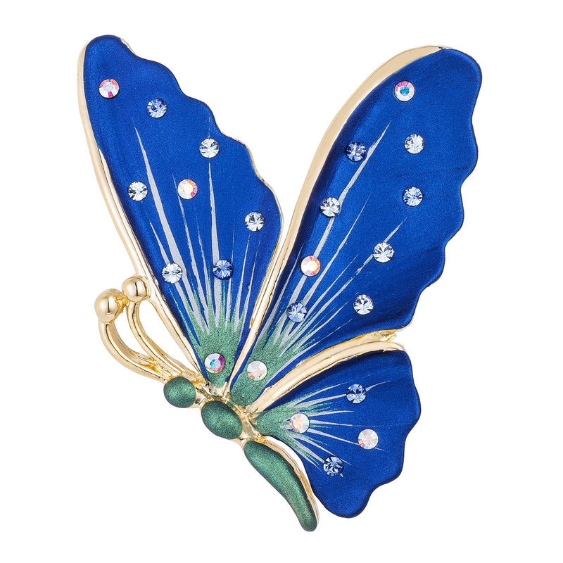 18k Gold Plated Hand Painted Crystal Accented Blue Butterfly