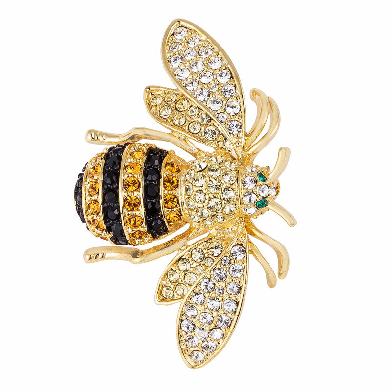 18k Gold Plated Golden Bumble Bee Crystal Brooch