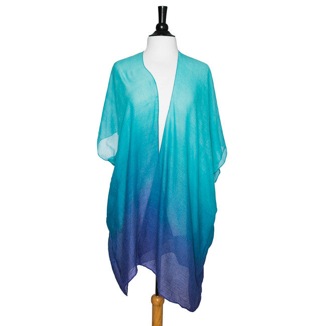 Blue Claudia Sheer Ombre Shawl Cover Up