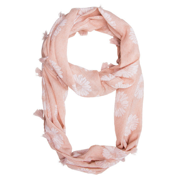 Pink Haven Sunflower Infinity Scarf With Fringe