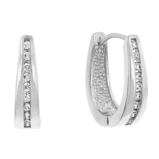 Elegant Silvertone Finish Cubic Zirconia Hoop Earrings