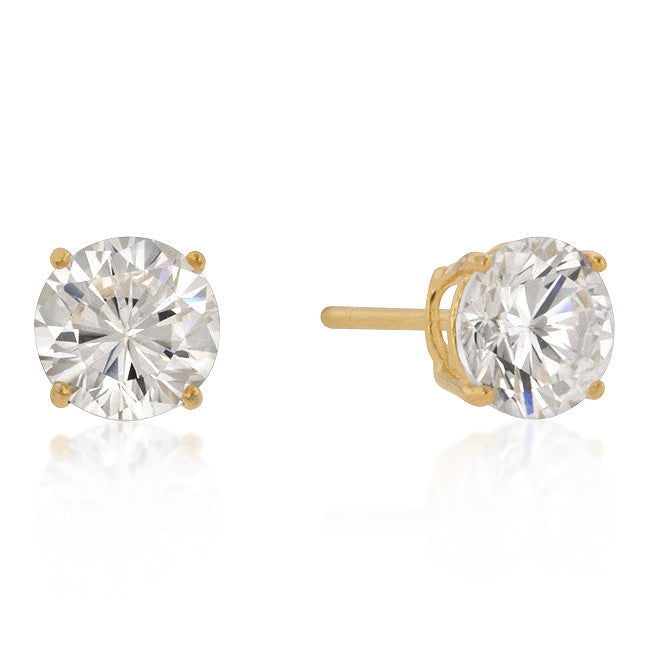 7mm New Sterling Round Cut Cubic Zirconia Studs Gold