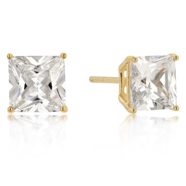 7mm New Sterling Princess Cut Cubic Zirconia Studs Gold