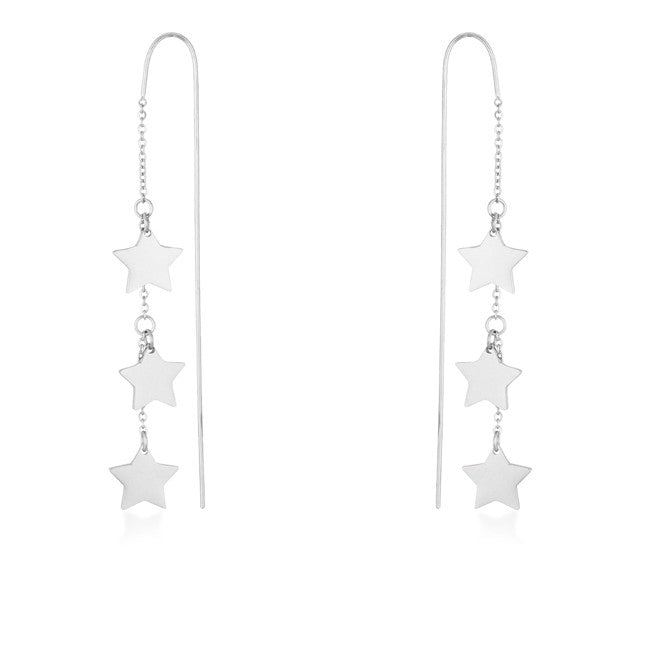 Reina Rhodium Stainless Steel Delicate Star Threaded Drop Earrings