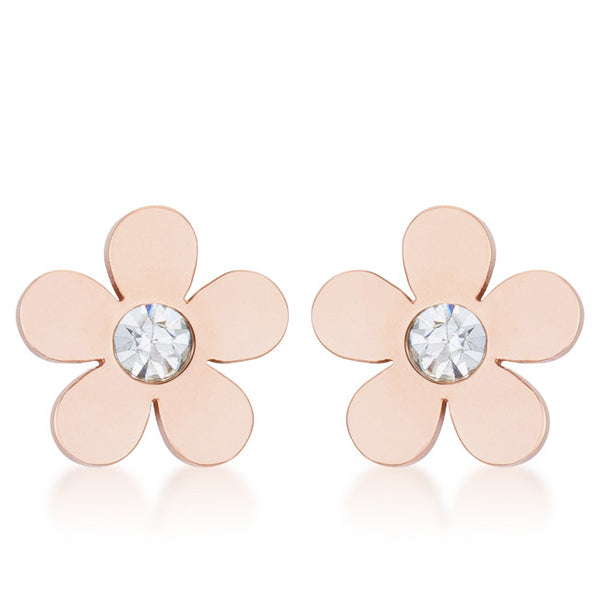 Daisy 0.3ct CZ Rose Gold Stainless Steel Flower Stud Earrings