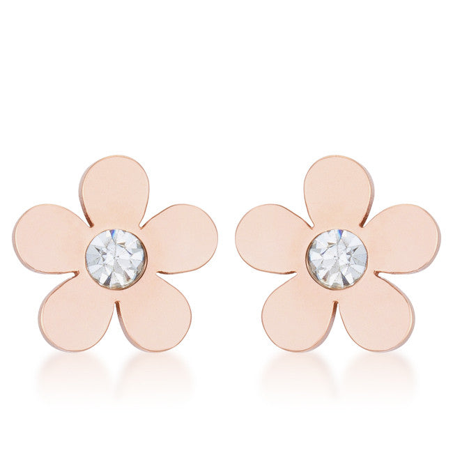 Daisy 0.3ct CZ Rose Gold Stainless Steel Flower Stud Earrings