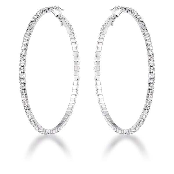 3.85Ct Silvertone Cup Chain Hoop Earrings