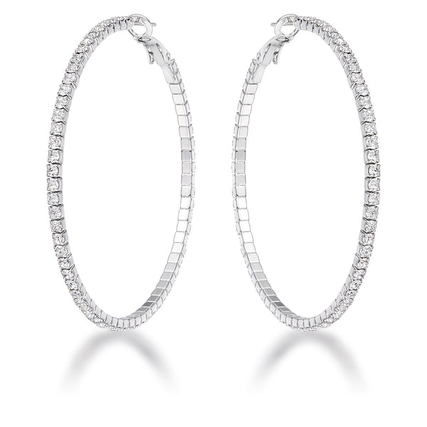 3.85Ct Silvertone Cup Chain Hoop Earrings