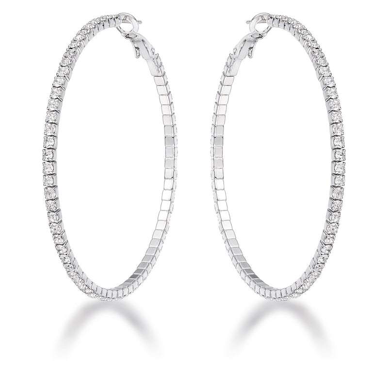 3.85Ct Silvertone Cup Chain Hoop Earrings