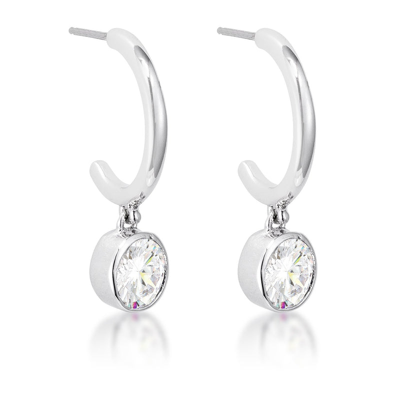 7mm Cz Silvertone Drop Hooplet Earrings