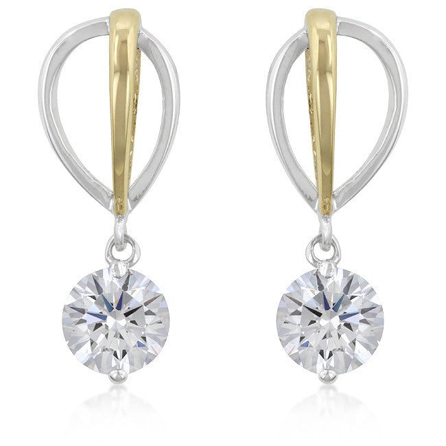 Two-tone Finish Cubic Zirconia Drop Earrings