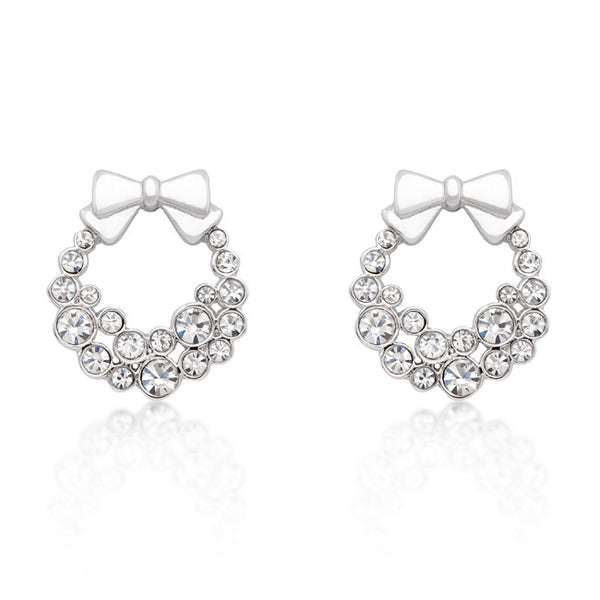 Holiday Wreath Clear Crystal Earrings