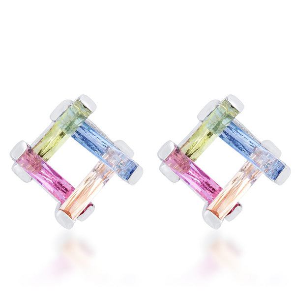 Myra 10ct Multicolor CZ Rhodium Stud Earrings