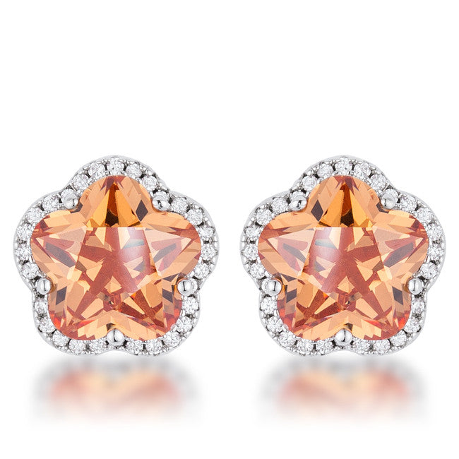 Floral Cut Champagne CZ  Stud Earrings