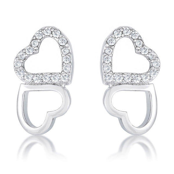 .17 Ct Melded Hearts Rhodium and Cubic Zirconia Stud Earrings