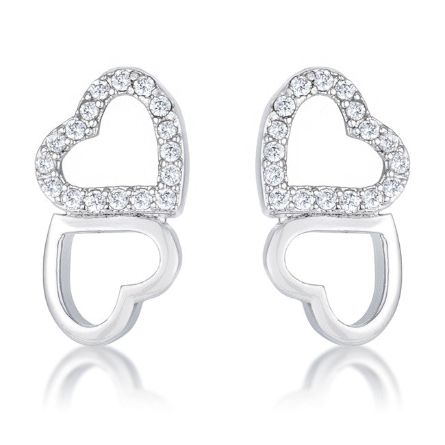 .17 Ct Melded Hearts Rhodium and Cubic Zirconia Stud Earrings