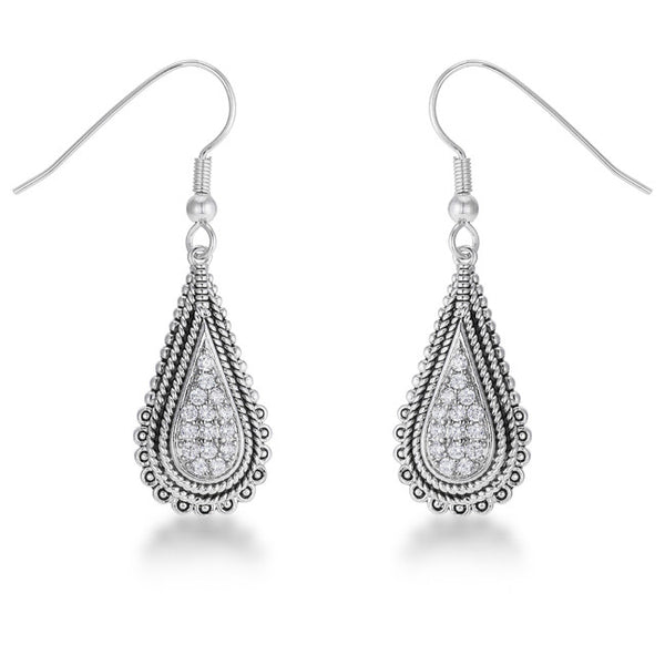 .45 Ct Tear Drop Rhodium Earrings with Cubic Zirconia