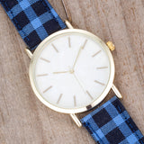 Classic Dial Watch with Royal & Black Plaid Band