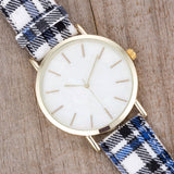 Classic Dial Watch with Black & Blue Plaid Band