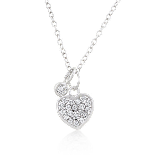 Silver Heart Charm Pave Necklace
