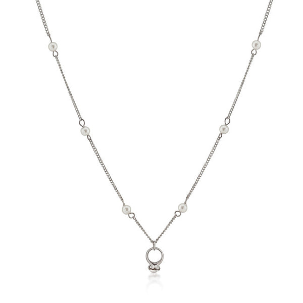 Crystal Ring Pendant Pearl Necklace