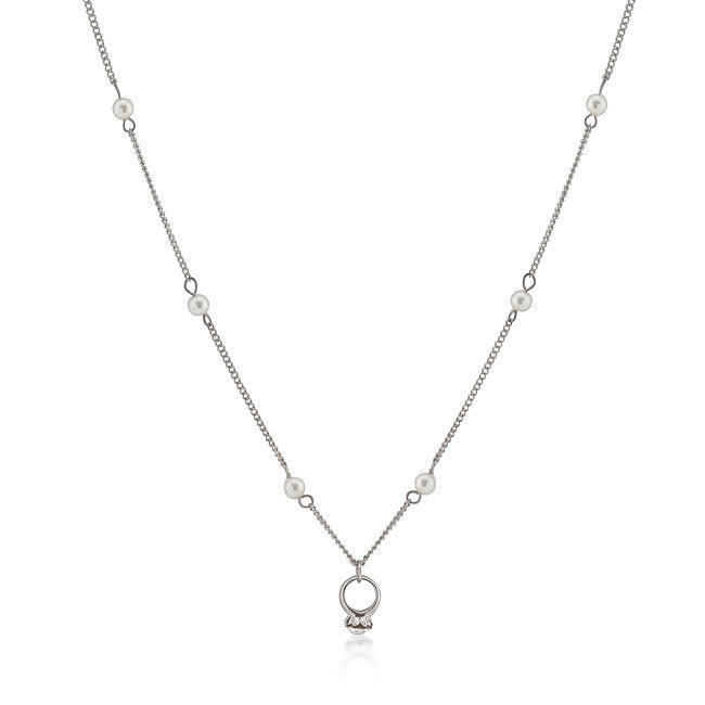 Crystal Ring Pendant Pearl Necklace