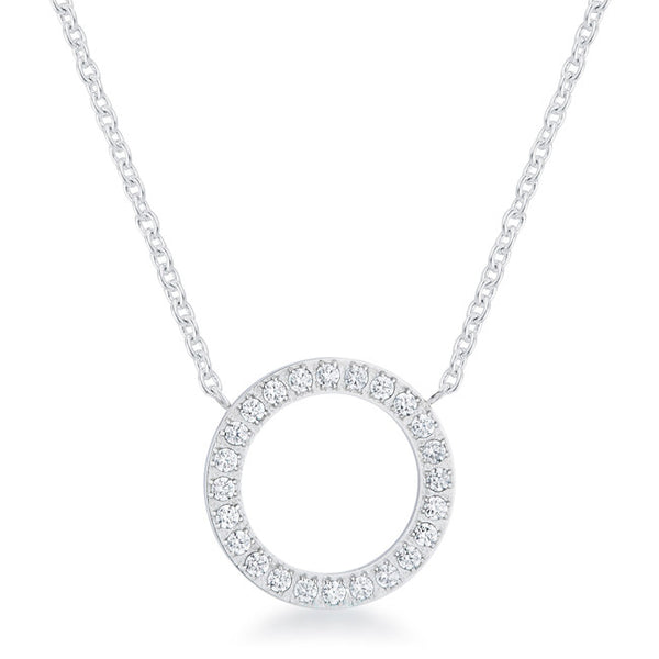 Clara 0.3ct CZ Rhodium Stainless Steel Circle Necklace