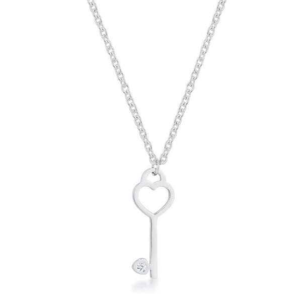 Kina 0.015ct CZ Rhodium Stainless Steel Key Drop Necklace