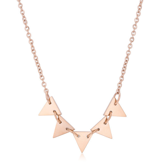 Trisa Rose Gold Stainless Steel Delicate Triangle Set Necklace