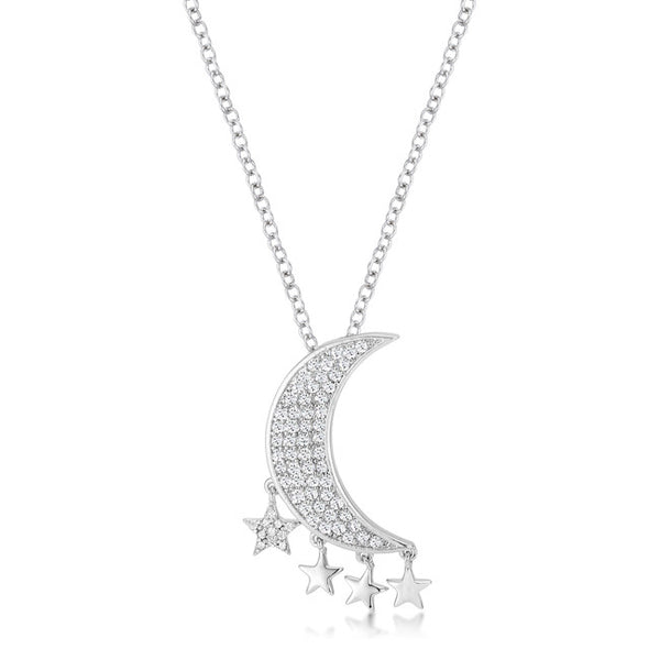 .6Ct Dazzling Rhodium Moon and Stars Necklace with CZ