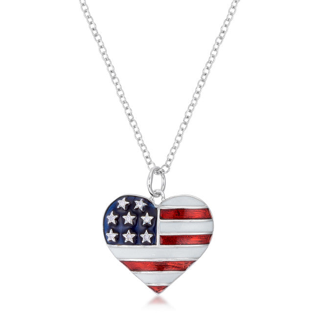 Stars and Stripes Rhodium Necklace with Cubic Zirconia