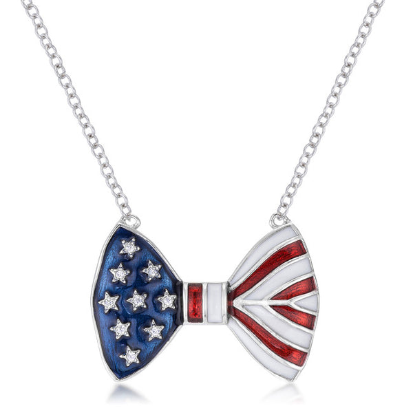 .025 Ct Stars and Stripes Bow Tie Necklace with Cubic Zirconia