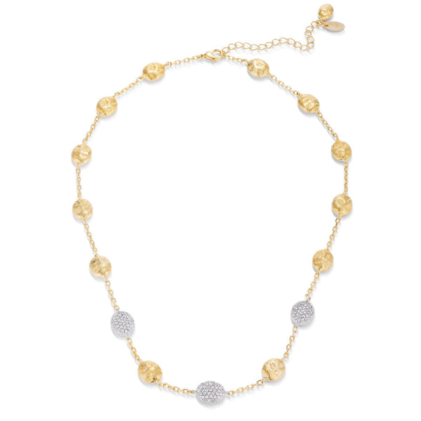 .1Ct Contemporary 18k Gold and Rhodium Plated CZ Textured Necklace
