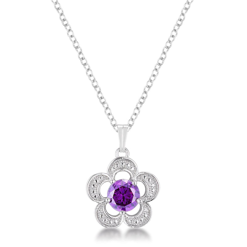 7mm Floral Cubic Zirconia Amethyst Fashion Pendant