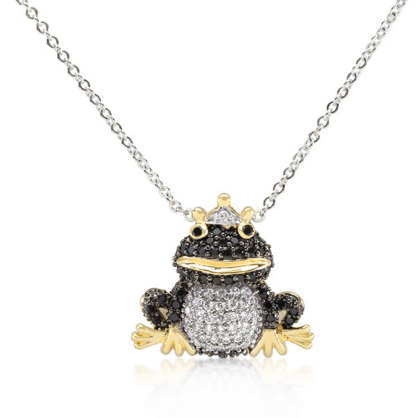 Cubic Zirconia Frog Prince Pendant Necklace