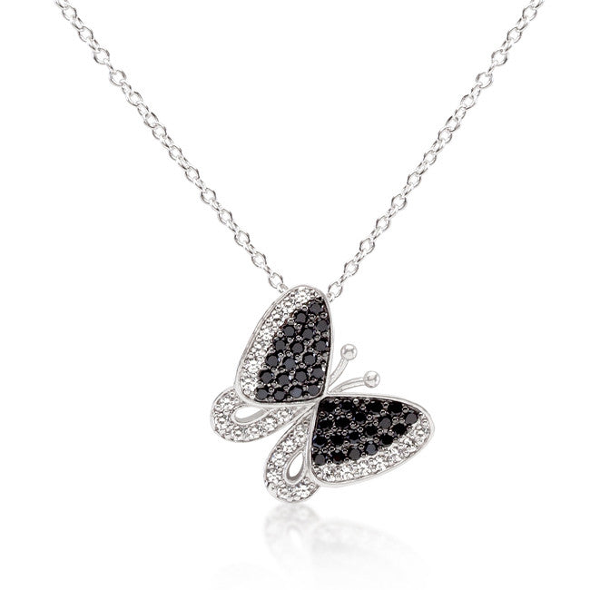 Black and White Cubic Zirconia Butterfly Pendant