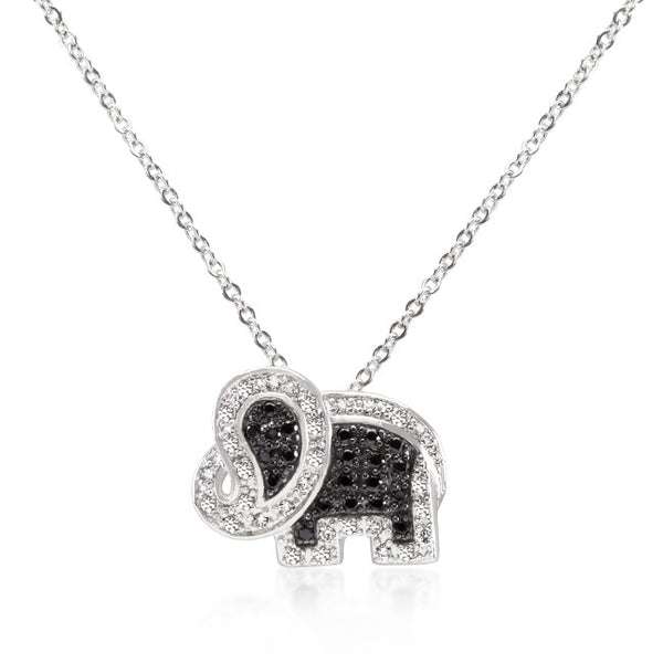 Black and White Cubic Zirconia Elephant Pendant