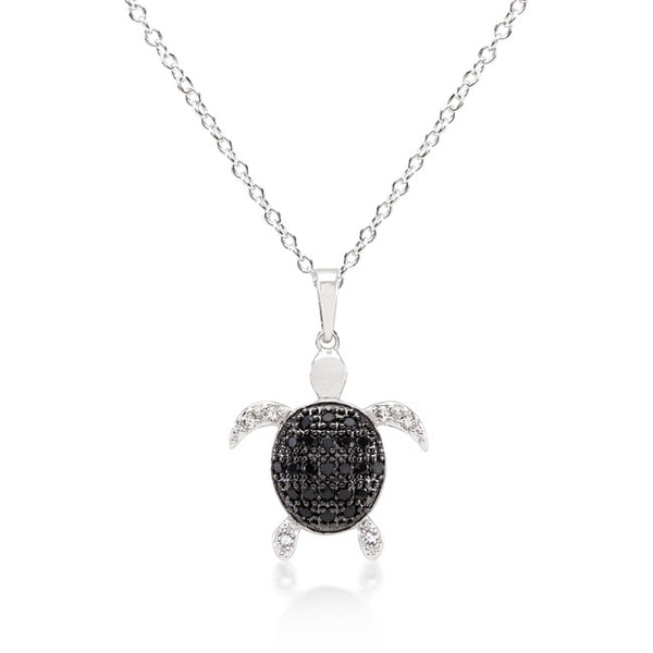 Black and White Cubic Zirconia Turtle Pendant