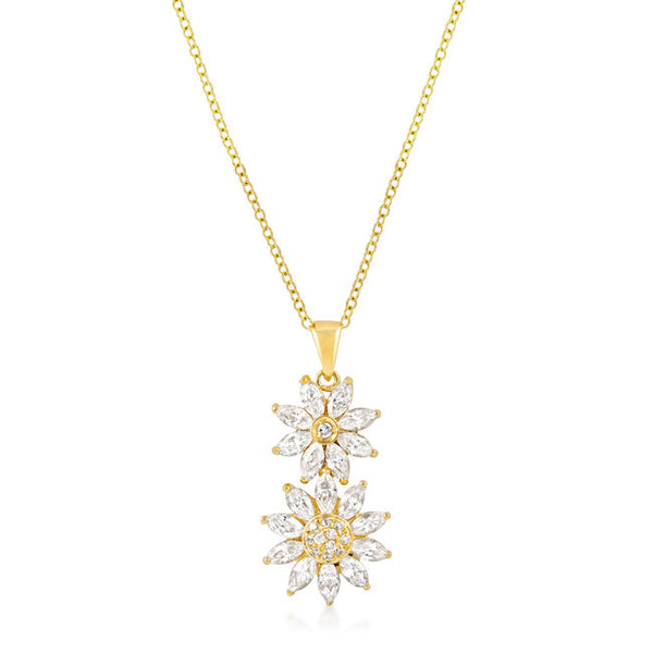 Goldtone Dual Floral Pendant