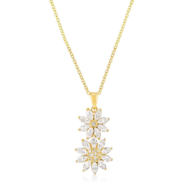 Goldtone Dual Floral Pendant