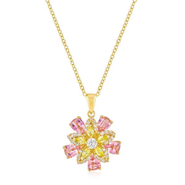 Goldtone Multi-Floral Pendant