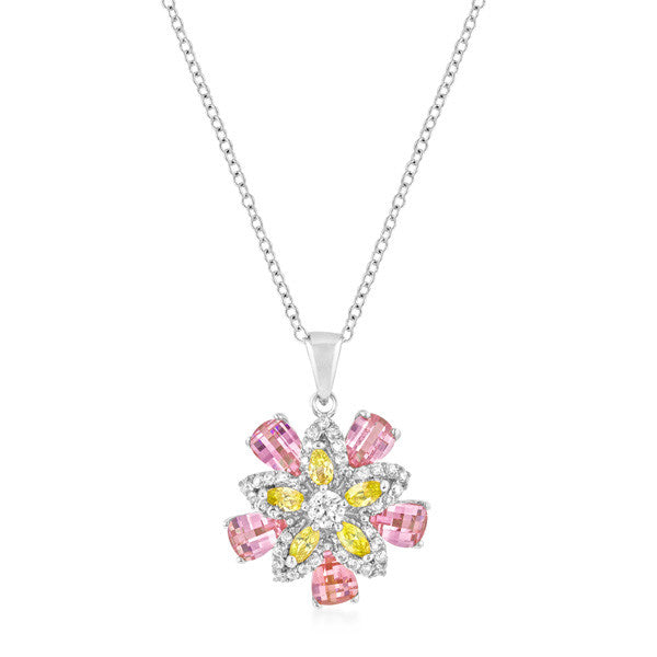 Silvertone Multi-Floral Pendant