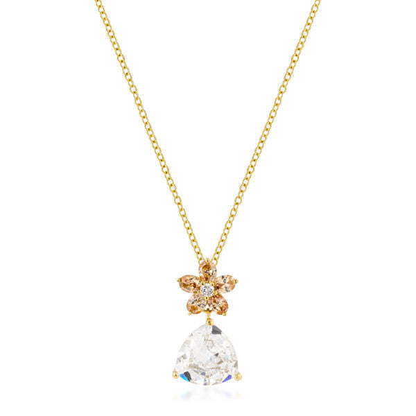 Goldtone Trillion Floral Pendant